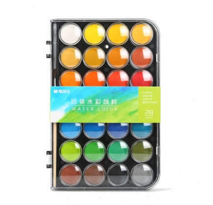  晨光(M&G)文具28色固体水彩颜料套装 初学者手绘水彩画颜料(内含笔刷*1)APLN6565