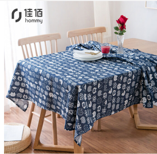  佳佰 桌布 亚麻日式和风可拆洗餐桌布艺茶几布桌垫 招财猫 100*140cm 
