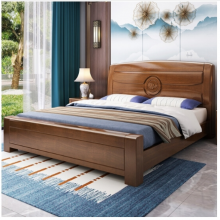 鲁菲特 床 实木床 现代中式1.5米实木床1.8米实木双人大婚床 lzc-9056# 床+床头柜*2