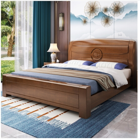 鲁菲特 床 实木床 现代中式1.5米实木床1.8米实木双人大婚床 lzc-9056# 床+床垫 普通