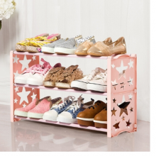 美达斯 简易彩色鞋架 多层简约鞋柜鞋架子鞋子收纳架现代简约 粉色三层13642 60x19x35cm