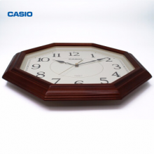 卡西欧（CASIO）IQ-123S-5PF挂钟 客厅表欧式简约时尚挂表卧室办公室静音时钟创意八角实木