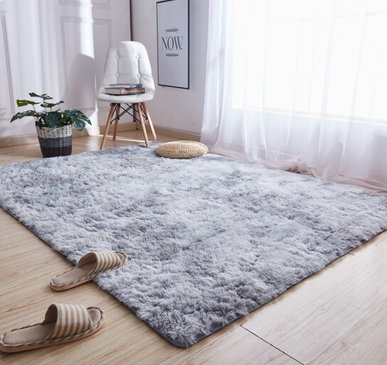 万域 北欧地毯客厅茶几长绒毛卧室满铺可爱网红同款床边毛毯垫子 扎染-浅灰色 0.8*1.6米
