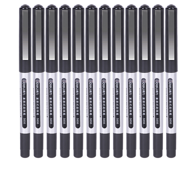 得力（deli）S656直液式走珠笔中性笔 水性笔0.5mm签字笔 办公用品 黑色 经典款 12支装