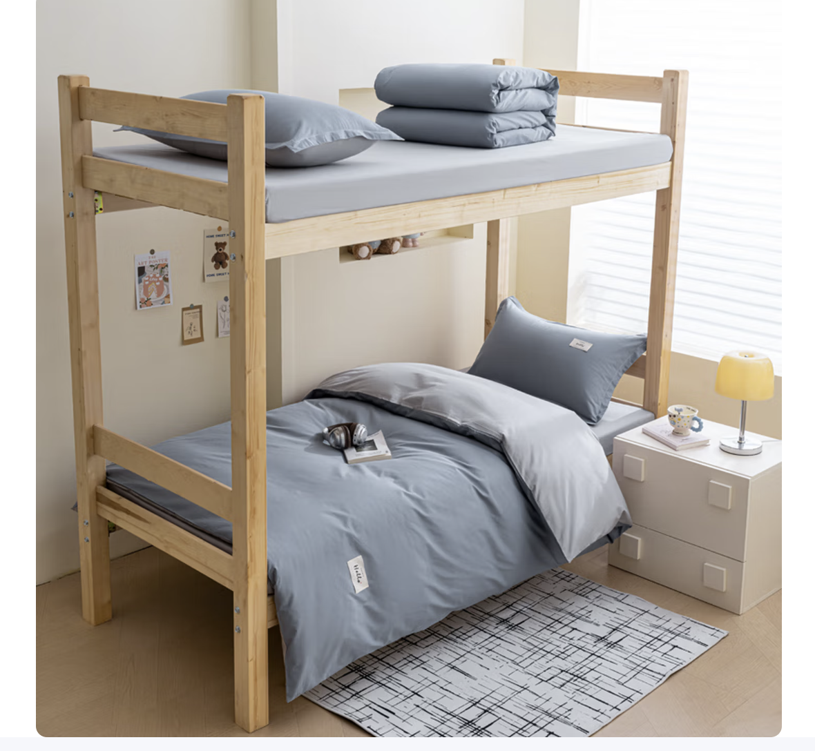 全棉纯色双拼学生宿舍三件套六件套 