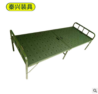 秦兴钢塑两折床 单人钢塑折叠床 军绿色便携式折叠床 户外野营行军床