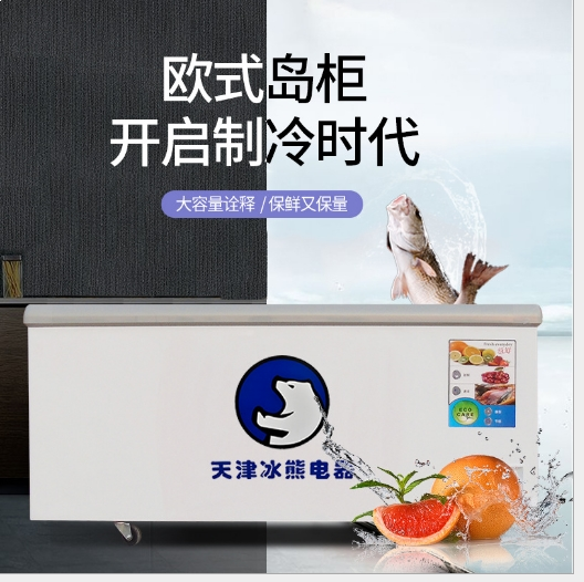 大容量卧式冰柜 冷冻展示柜 超市商用铜管冷柜 玻璃门岛柜