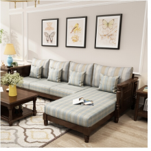 鲁菲特 沙发 实木沙发 美式风格家具 美式乡村实木布艺组合沙发客厅家具转角沙发 lmk521 胡桃色