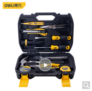 得力(deli) 家用多功能五金工具箱手动工具套装电工维修工具箱家用应急包11件 DL5962