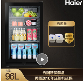 海尔（Haier）家用客厅冰吧办公室小型冰箱 水果茶叶红酒饮料保鲜柜DS096A