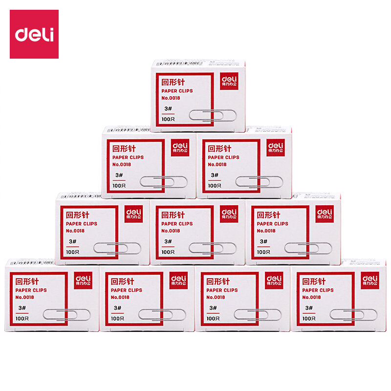 得力(deli)3#金属回形针 镀镍防锈曲别针 100枚/盒  办公用品 0018