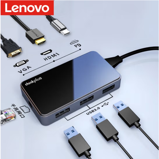 联想Thinkpad Type-C扩展坞 USB分线器 HDMI转VGA转接头 千兆网口 PD快充 