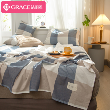 洁丽雅全棉床单单件 纯棉床罩被单单人床垫保护罩 浅咖蓝200*230cm