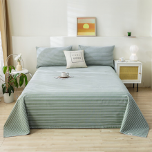 洁丽雅无印风老粗布棉床单被单家庭宿舍床上用品单件 条纹绿1.8/2m床