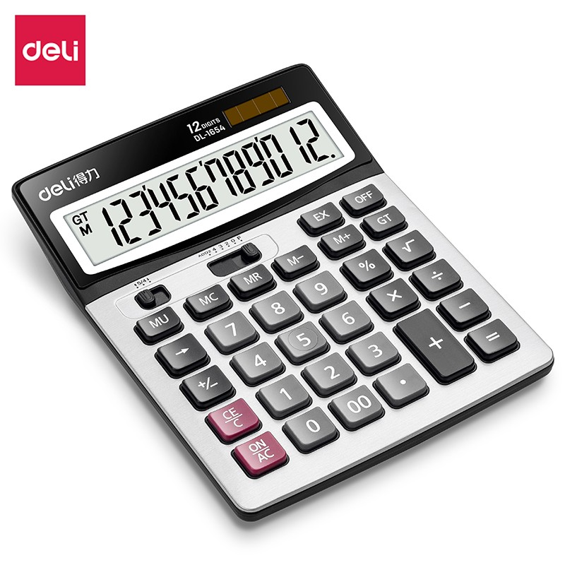 得力(deli)双电源宽屏办公桌面计算器 财务计算机 办公文具用品 WSRY 1654