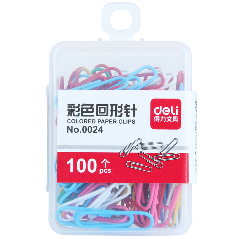 得力（deli） 0024 彩色回形针 曲别针多色混合 单盒装 办公用品
