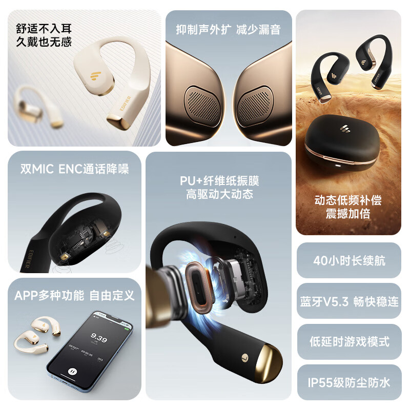 漫步者（EDIFIER）Comfo Fit II开放式蓝牙耳机