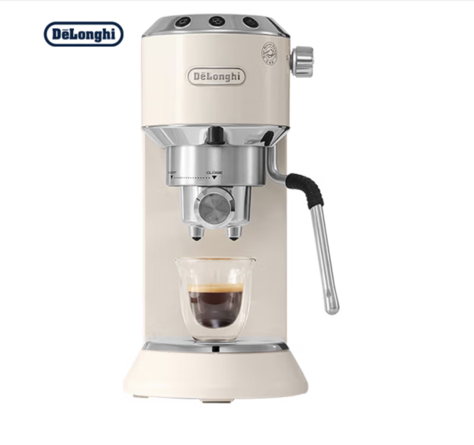 德龙（Delonghi）咖啡机 半自动咖啡机手动打奶泡 EC885.CR 奶油色