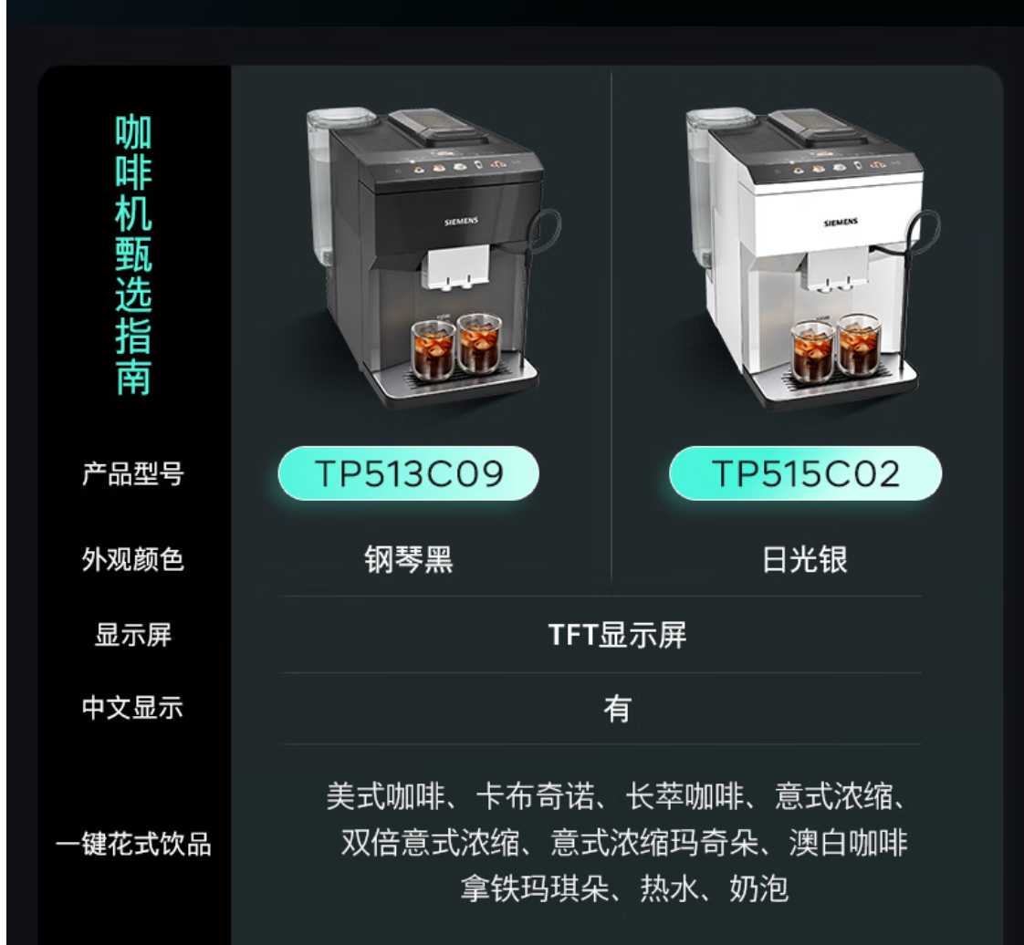 西门子咖啡机全自动意式中文菜单彩屏TP513C09 EQ.500