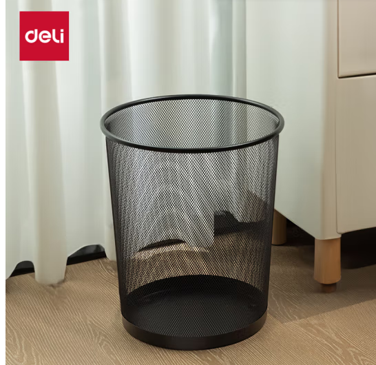 得力(deli)φ26.6cm中号金属网状圆纸篓
