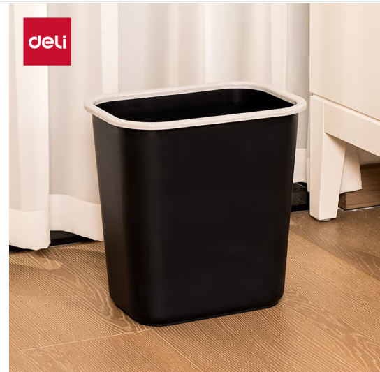 得力(deli)得心285mm(11.5L)黑色压圈方形纸篓