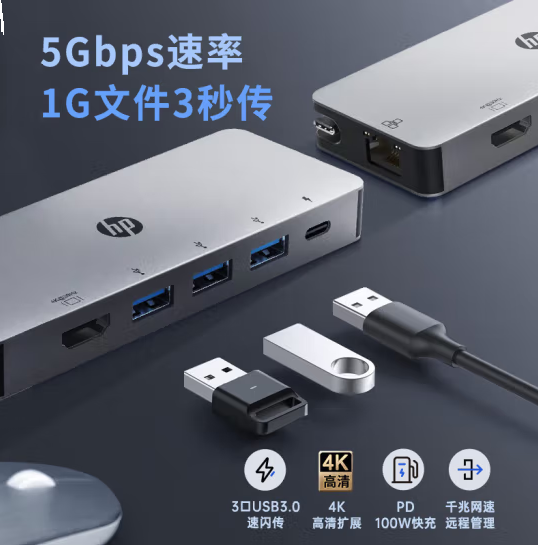 HP 惠普战66 Type-C拓展坞差旅便携分线器4K投屏 USB-C转接头