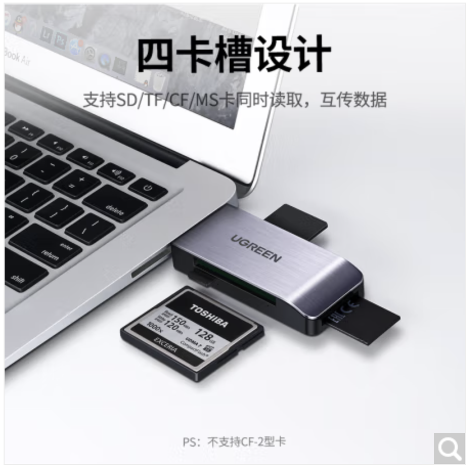 绿联USB3.0高速读卡器 多功能合一读卡器 支持SD/TF/CF/MS多读型手机相机内存卡记录仪存