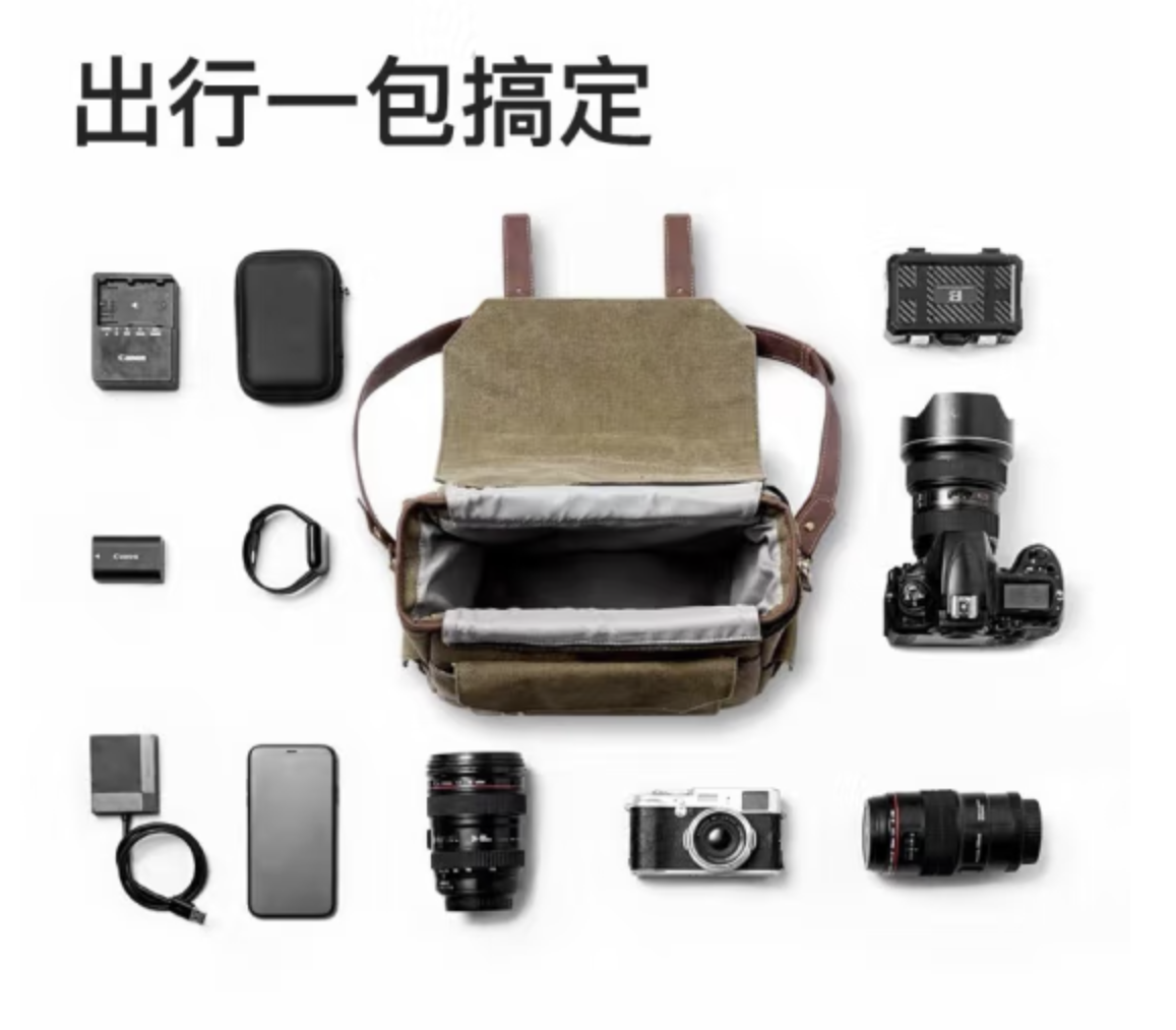 锐玛锐玛 乐系列单肩帆布皮革摄影包便携佳能单反包多功能相机包双肩斜挎背包 L21双肩/单肩包