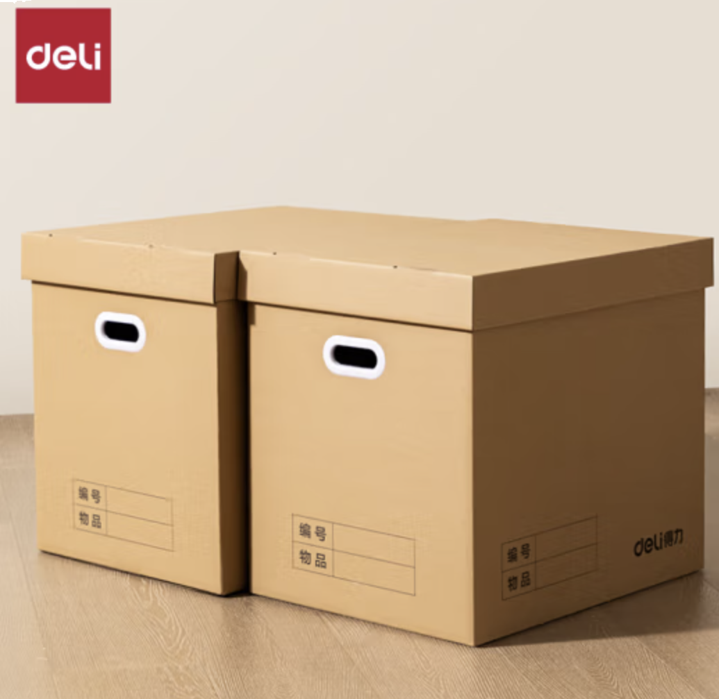得力(deli)办公纸箱大号收纳箱带盖55*40*50cm【2个装】
