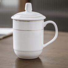 陶瓷茶杯办公会议水杯家用喝茶杯子金边开会杯子5只套装