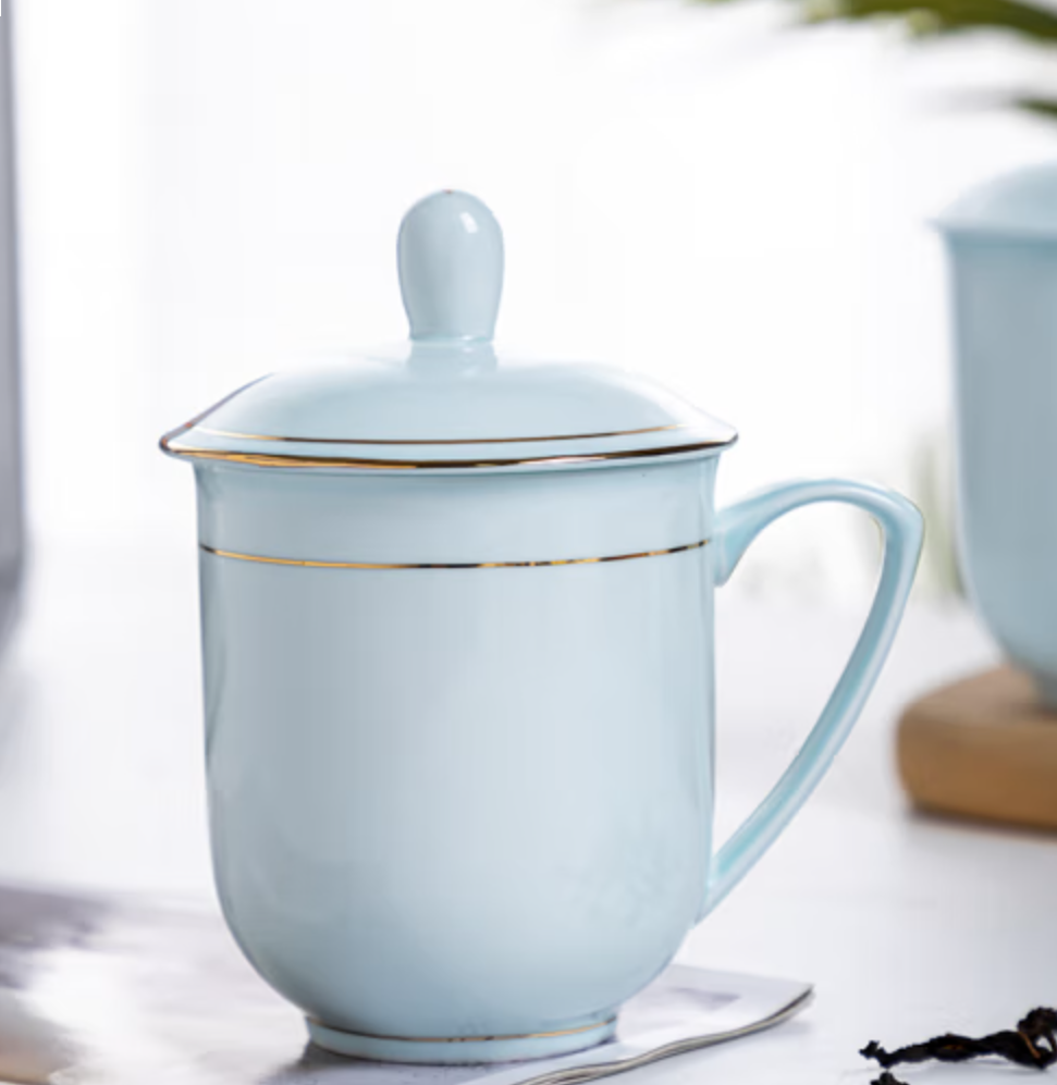陶瓷杯子带盖办公室会议杯陶瓷茶杯带盖水杯