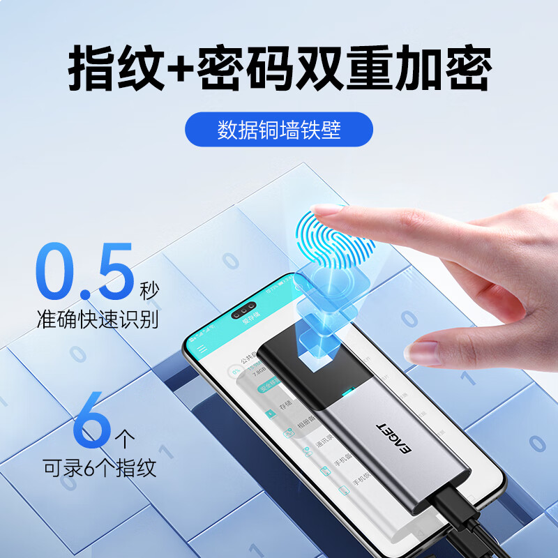 忆捷FM6移动固态硬盘512G (PSSD)指纹加密移动硬盘Type-C USB3.2接口高速540