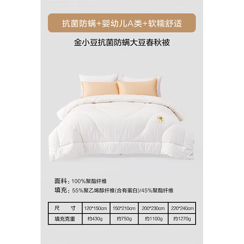 水星家纺被子大豆春秋被秋冬被子被芯大豆纤维被褥约2.8斤150*210cm