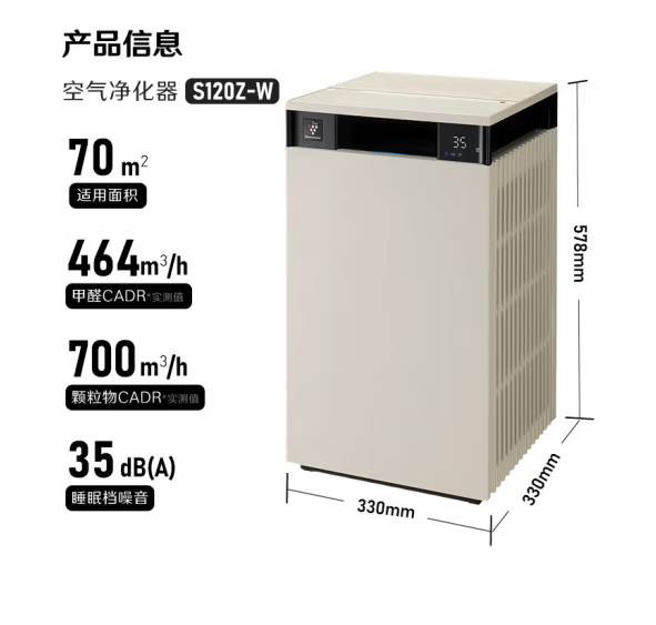 夏普（Sharp）空气净化器PCI净离子群杀菌消毒PM2.5去异味双侧进风S120Z