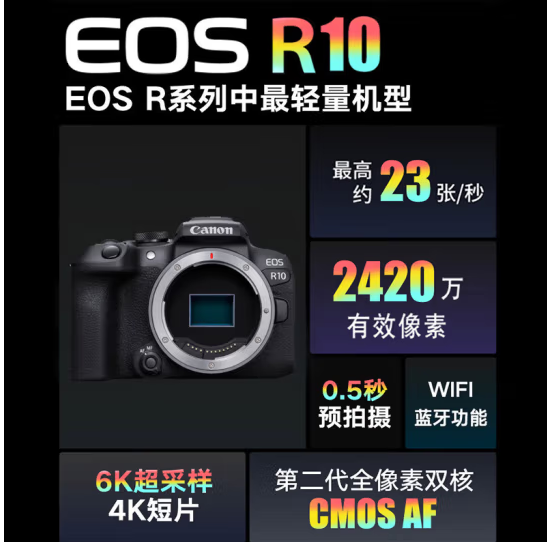 佳能（Canon）EOS R10 轻量 高性能微单相机 4K Vlog视频直播 家用旅游照相机 RF