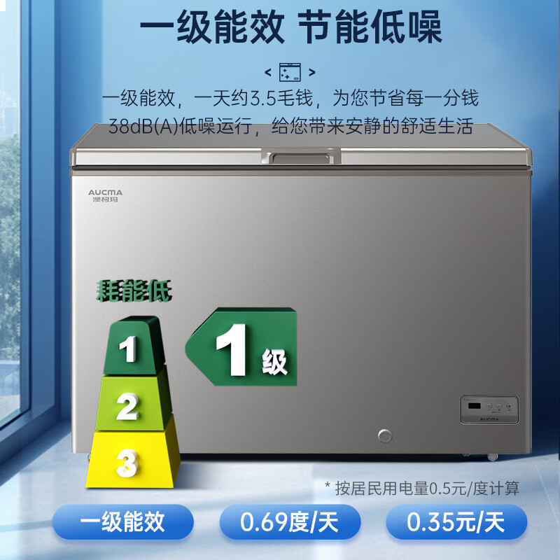 澳柯玛（AUCMA）300升家用冰柜减霜大容量冷柜-34℃超低温电子控温卧式冰箱 