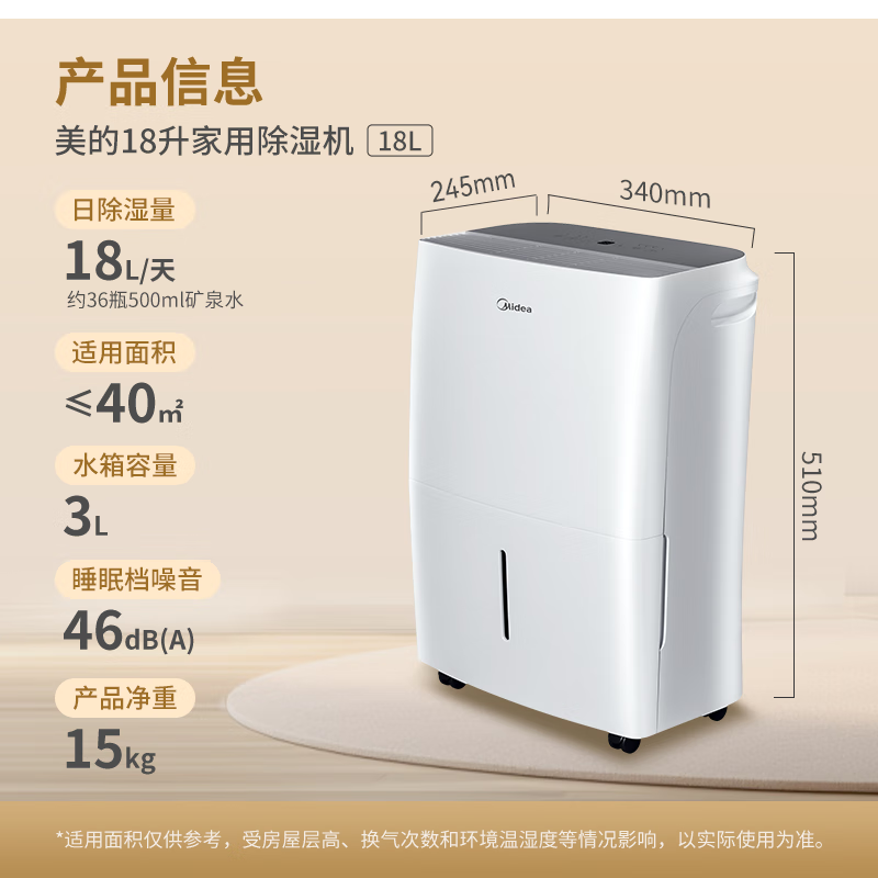 美的（Midea）除湿机/抽湿机 除湿量18升/天