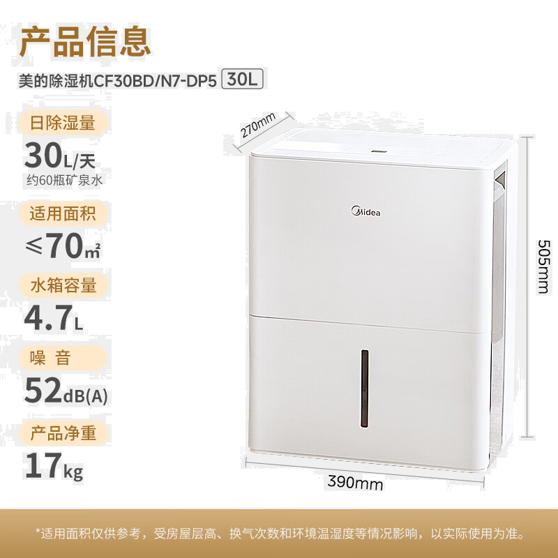 美的（Midea）除湿机/抽湿机 小海绵除湿机/除湿量30升/天