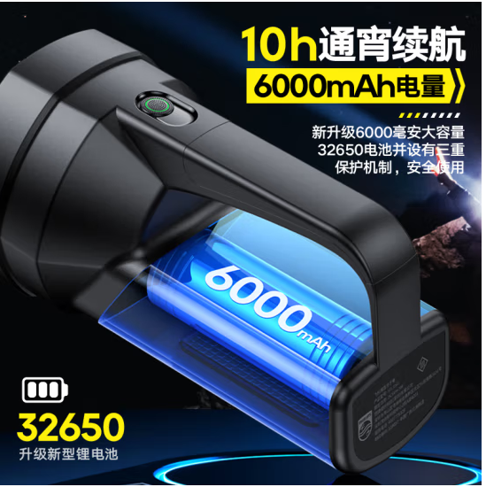 飞利浦（PHILIPS）手电筒强光手电超长续航手摇手提探照灯