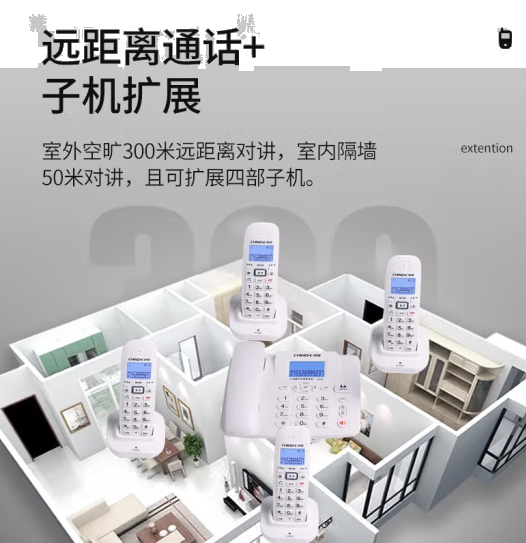中诺（CHINO-E） W128无绳插卡电话机子母机一拖四