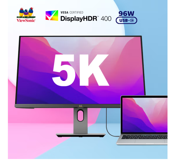 优派 27英寸 5K超清 IPS HDR400 TypeC96W 10bit 旋转升降 微边 广色域