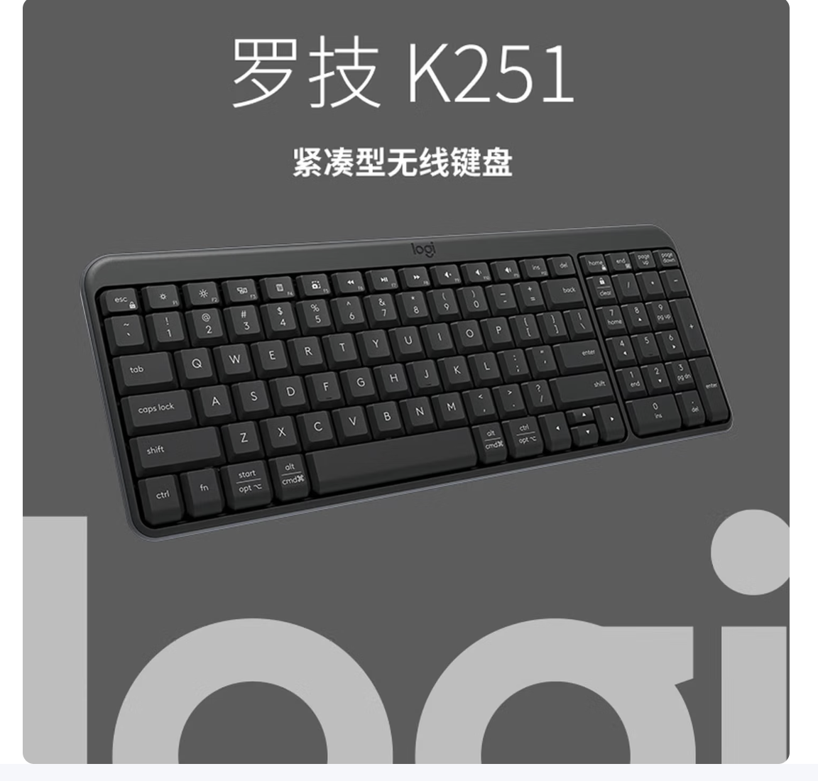 罗技（Logitech）K251无线蓝牙 99键紧凑型键盘 黑色