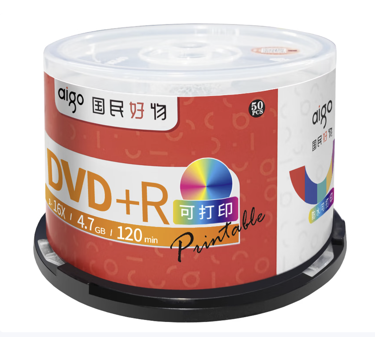 爱国者（aigo） DVD+R 空白光盘/刻录盘 16速4.7GB 桶装50片 可打印