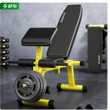 舒华哑铃凳卧推平凳多功能家用健身器材飞鸟训练躺椅折叠健身 加长豪华款-黄色