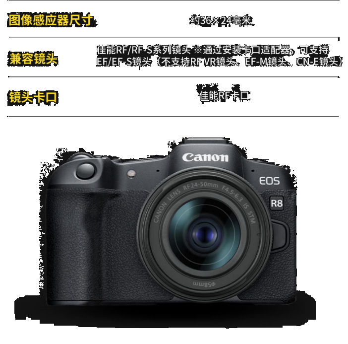 佳能（Canon）EOS R8全画幅微单相机 R8单机身+RF24-105 STM镜头套装及配件